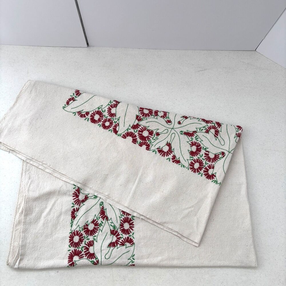 Vintage Embroidered Farmhouse Tablecloth Country Homespun Cottagecore